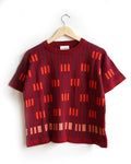Endery Bauhaus short sleave sweater tee in Solsitce red, orange, and burgundy
