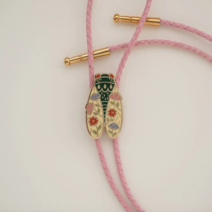 Cicada bolo tie with pink vegan leather cord
