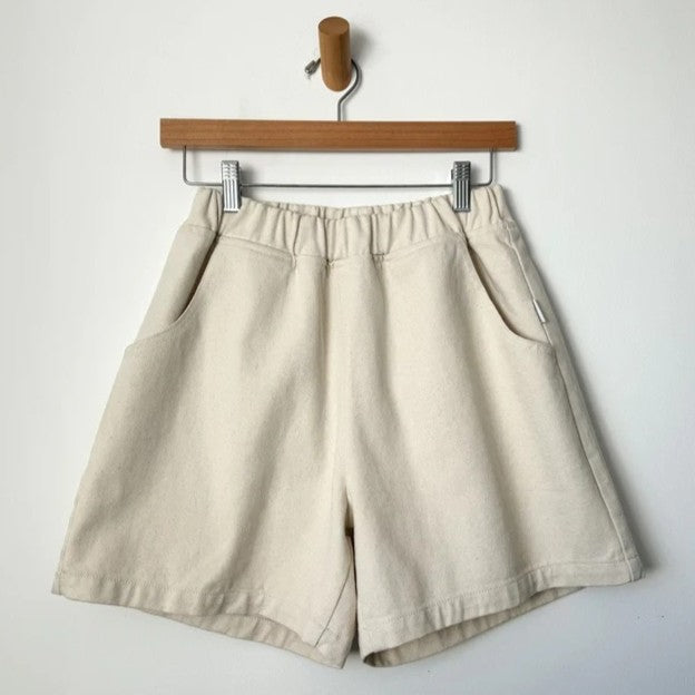 Naturel cotton cavas elastic high waisted city shorts by Le Bon Shoppe