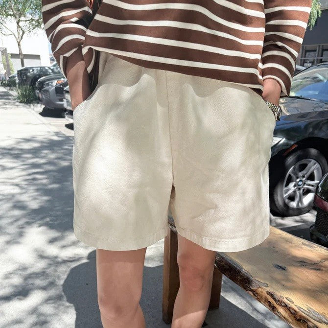 Naturel cotton cavas elastic high waisted city shorts by Le Bon Shoppe