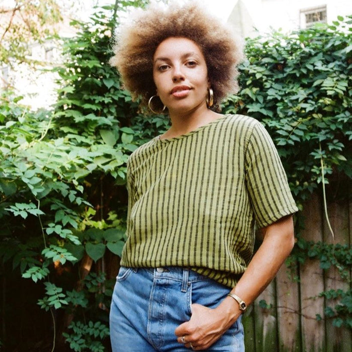 Hanna boxy tee from Curator in avocado stripe