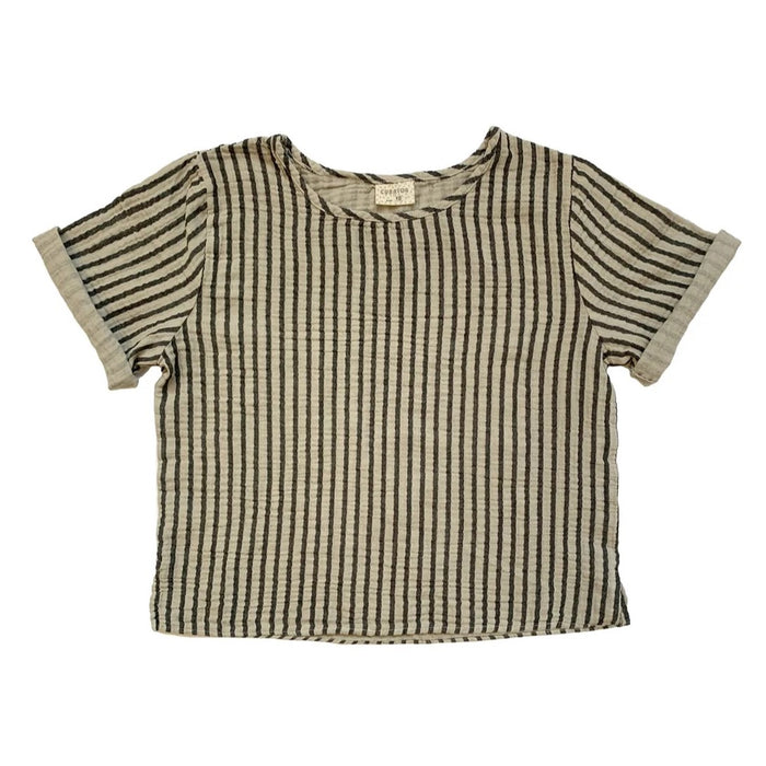 Striped Hanna tee in black and oat from Curator at Clad, a sustainable clothing store in Asheville, NC