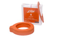 A stack of orange Le Parfait rubber gaskets.