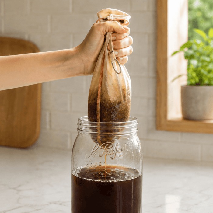 Our cold brew coffee kit on a kitchen countertop.
