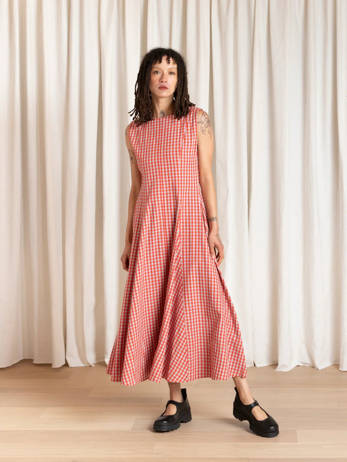 Ali Golden paneled midi dress in poppy & ice gingham