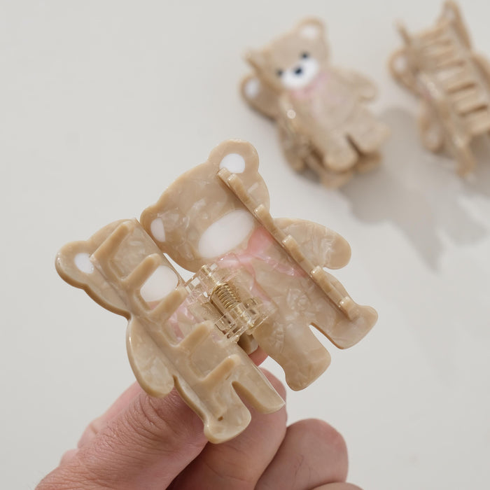 Petite Bow Teddy Bear Claw Clip - Small