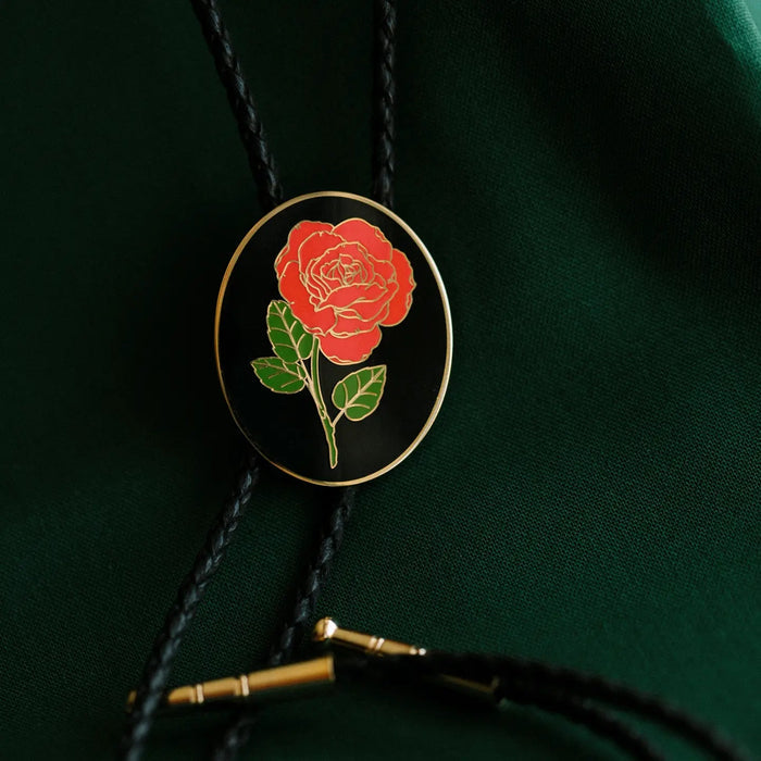 Rose bolo tie with vegan cord