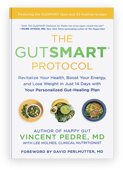 The GutSMART Protocol book cover by Vincent Pedre, MD with foreword by David Perlmutter, MD.