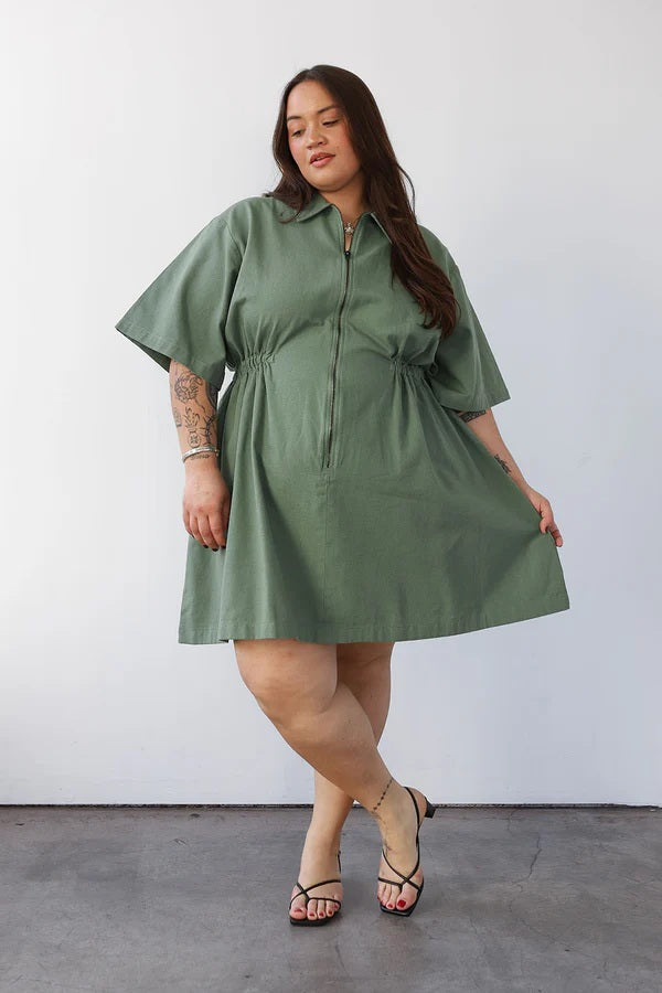 Noble utility dress in sea glass green