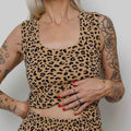 Noble leopard waffle square neck tank top